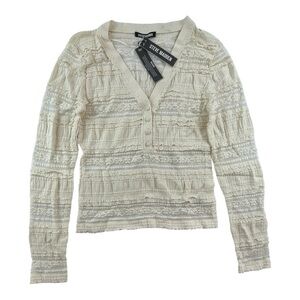 Steve Madden Women’s Cream Lace Stretch Caterina Slim Henley Blouse Size M NWT